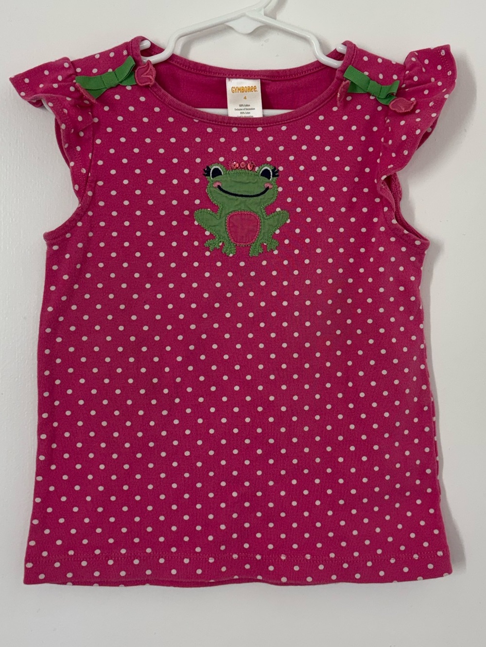 Gymboree Pink Polka Dot Top Shirt Frog Appliqué Girl 4T